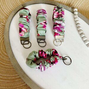 Silky Green Floral Scrunchie Keychain Wristlet